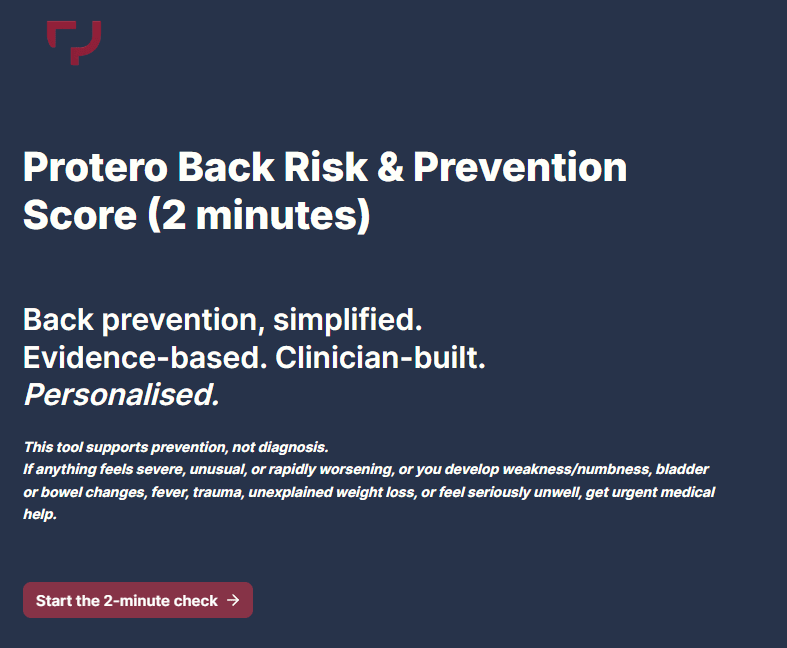 Protero Back Risk and Prevention Score assessment